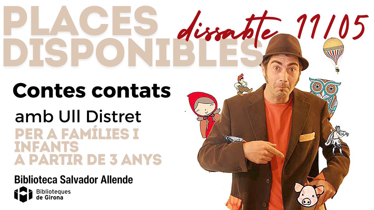 Famílies, aquest dissabte a les 11 h, Contes contats a la #BiblioAllende amb Ull Distret. Recull de contes curts populars adaptats als temps actuals. Us hi podeu apuntar aquí bit.ly/3UQn6vM Més informació a l'agenda bit.ly/3UzMR27