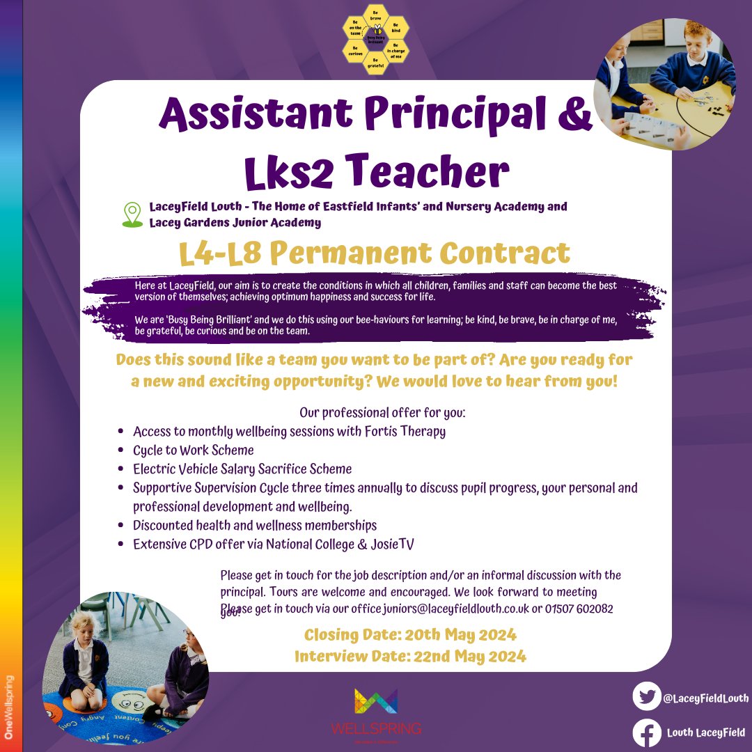 A very rare and exciting opportunity to join the Senior Leadership Team at LaceyField! @WellspringAT #BusyBeingBrilliant 

More information can be found below. 👇