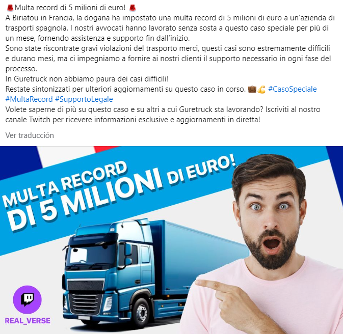 GuretruckI's tweet photo. Multa record di 5 milioni di euro! 💼💪 #CasoSpeciale #MultaRecord #SupportoLegale
In Guretruck non abbiamo paura dei casi difficili!
Twitch Real_Verse: https://t.co/Md5yA6f2PJ https://t.co/lMbEDu8bPY