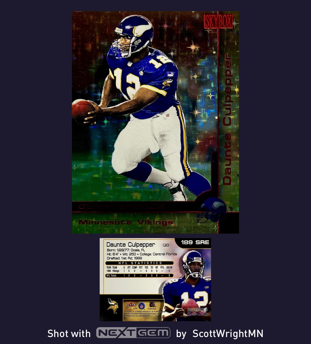 Recent PC Pickup:

Daunte Culpepper 2000 SkyBox Star Rubies Extreme

Serial #'ed /50

#GetYourRollOn #Vikings #Skol