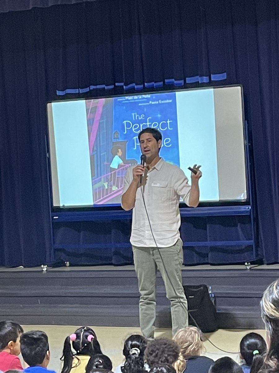 We enjoyed hearing from the Newbery Medal winning author @mattdelapena today! We loved his new book, The Perfect Place! #VCEpride