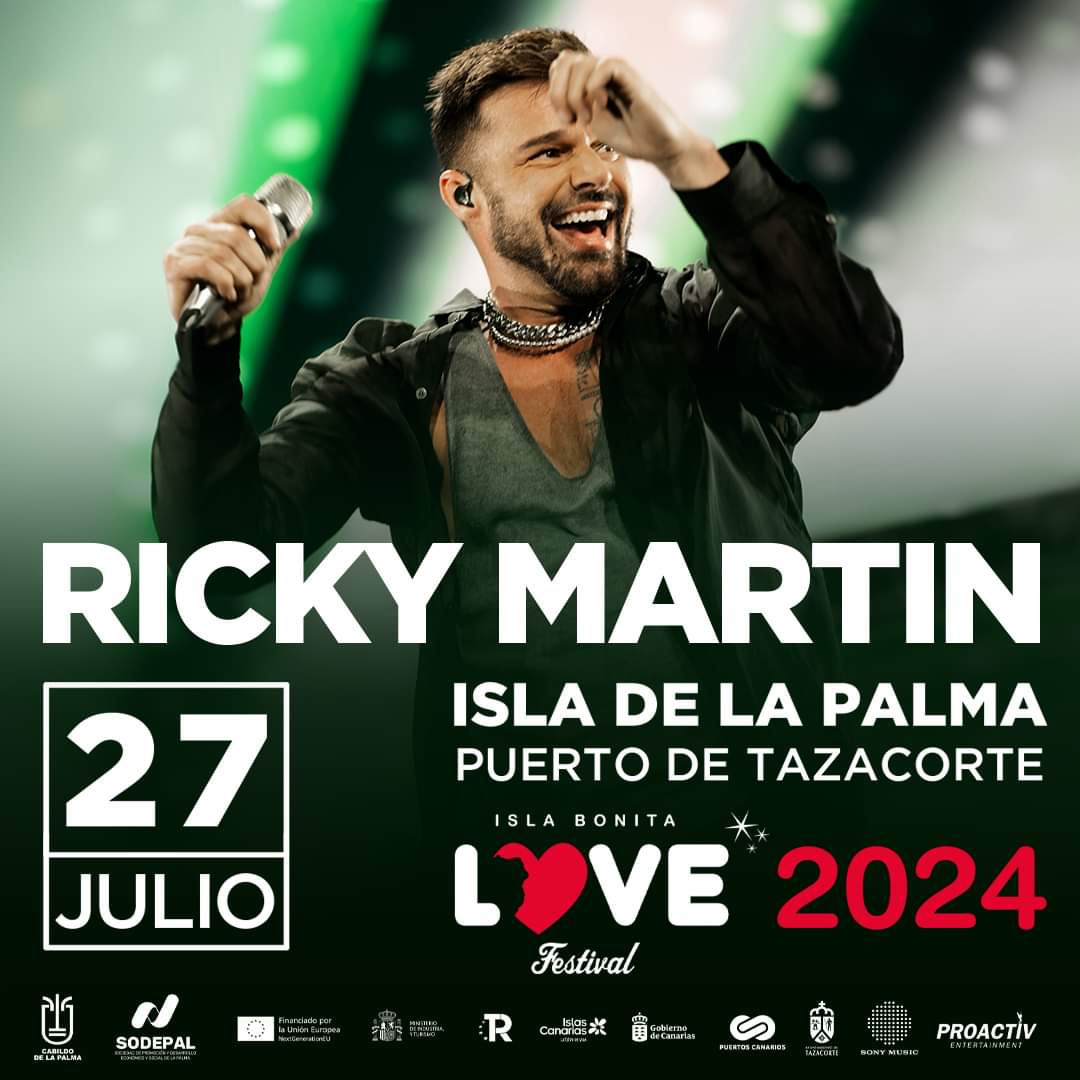 🙌 La Estrella latina Ricky Martin cerrará su gira europea en #LaPalma con una actuación exclusiva en #Canarias, en el #IslaBonitaLoveFestival2024 🙌 

📍El 27 de julio, en el Puerto de Tazacorte.
Entradas: tomaticket.es