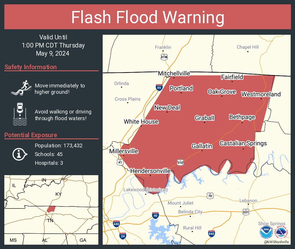Flash Flood Warning including Hendersonville TN, Gallatin TN and Portland TN until 1:00 PM CDT