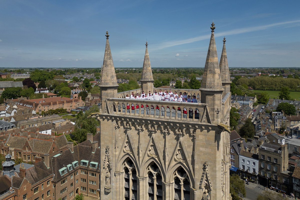 The Choir of St John's College at the University of Cambridge perform the Ascension Day carol from the top of the Chapel Tower. The custom dates back to 1902 and a debate about whether singing from the tower could be heard from the ground below