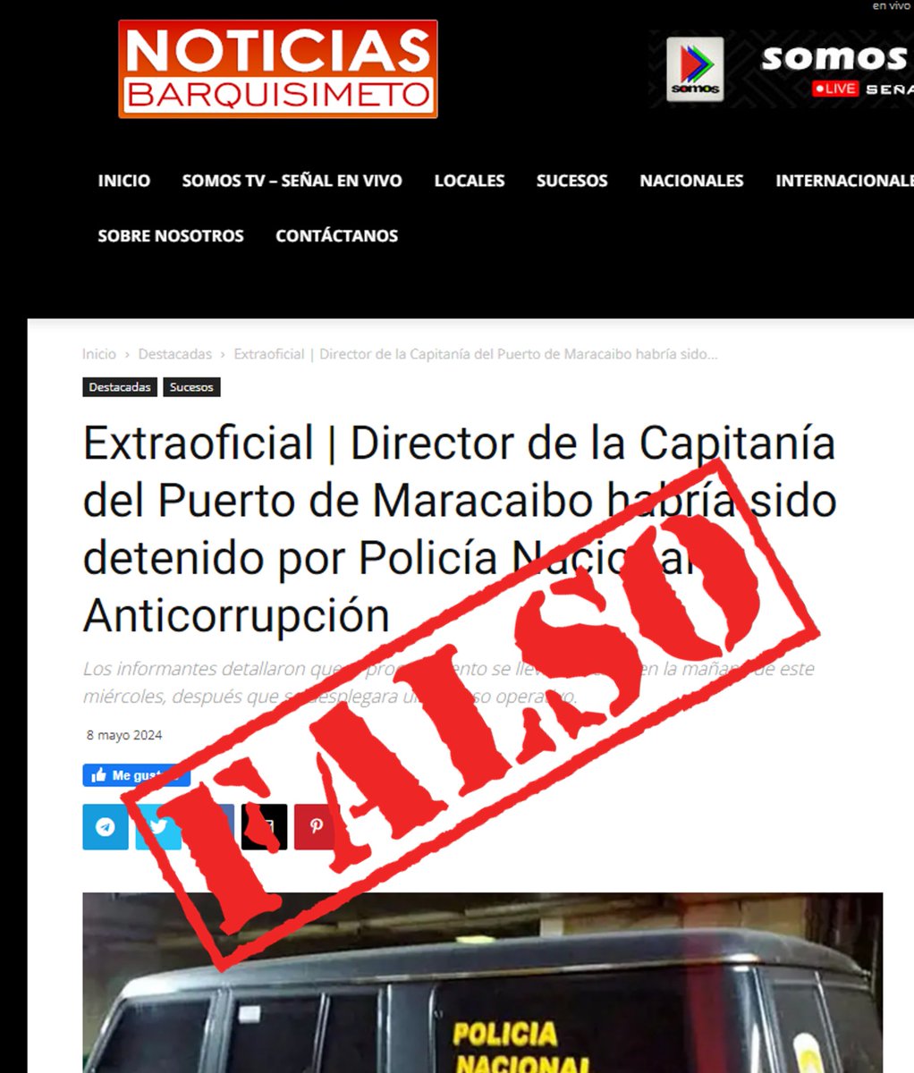 #8May ¡FALSO! Desde el #INEA repudiamos esta mentira sobre nuestro Capitán de Puerto de #Maracaibo CA. Félix Granado, a quien los medios están atacando, al afirmar irresponsablemente que fue detenido este #8May por una Comisión de la Policía Anticorrupción.