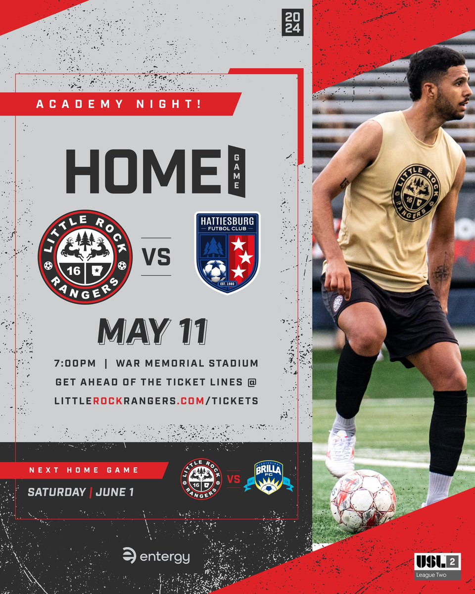 Back at 🏠 this Saturday! Our USL Season Opener will see us host Hattiesburg FC! #lrrangers x #path2pro