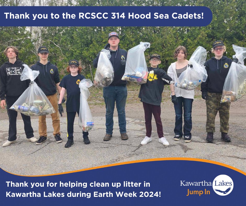 Thank you to the RCSCC 314 Hood Sea Cadets for cleaning up litter during Earth Week and for helping to keep Kawartha Lakes green. #ActONLitter