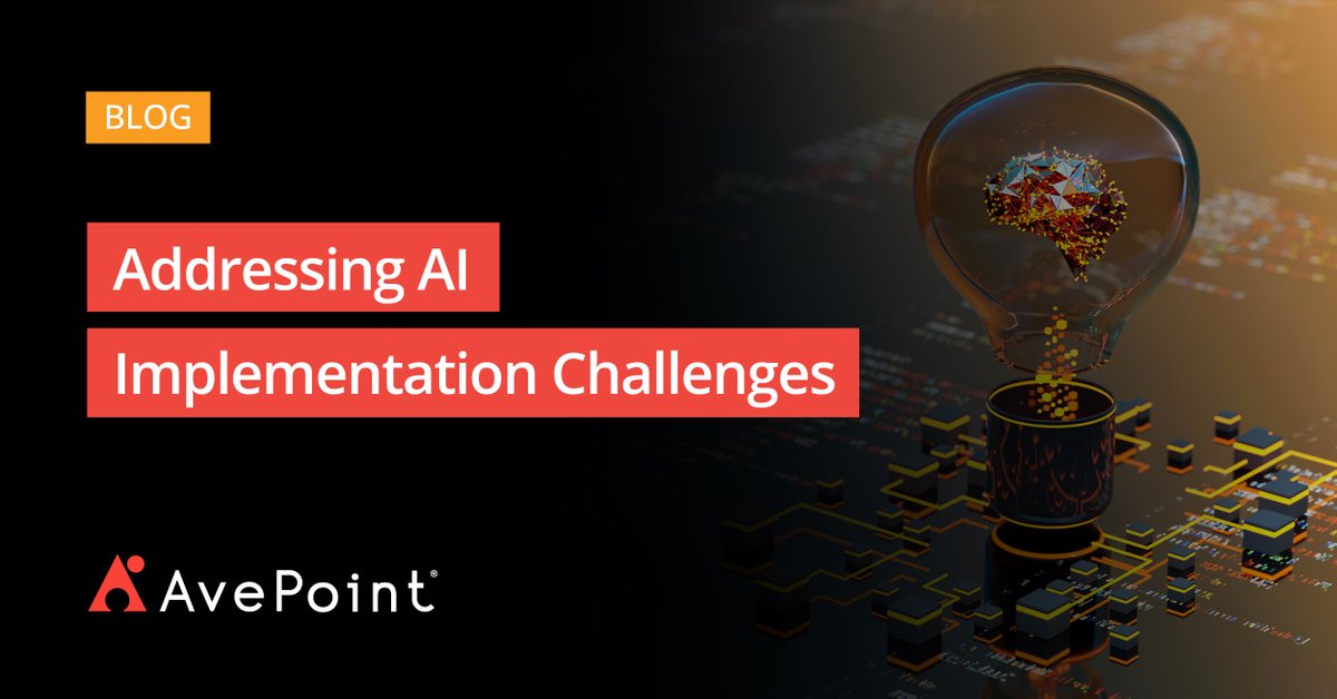 Implementing AI can be challenging, but we've got you covered! We identified 3 common obstacles and actionable strategies to overcome them. Check our blog to reap the benefits of AI today: avpt.co/3Urg1QO #AvePoint #AI #DigitalTransformation #InformationManagement