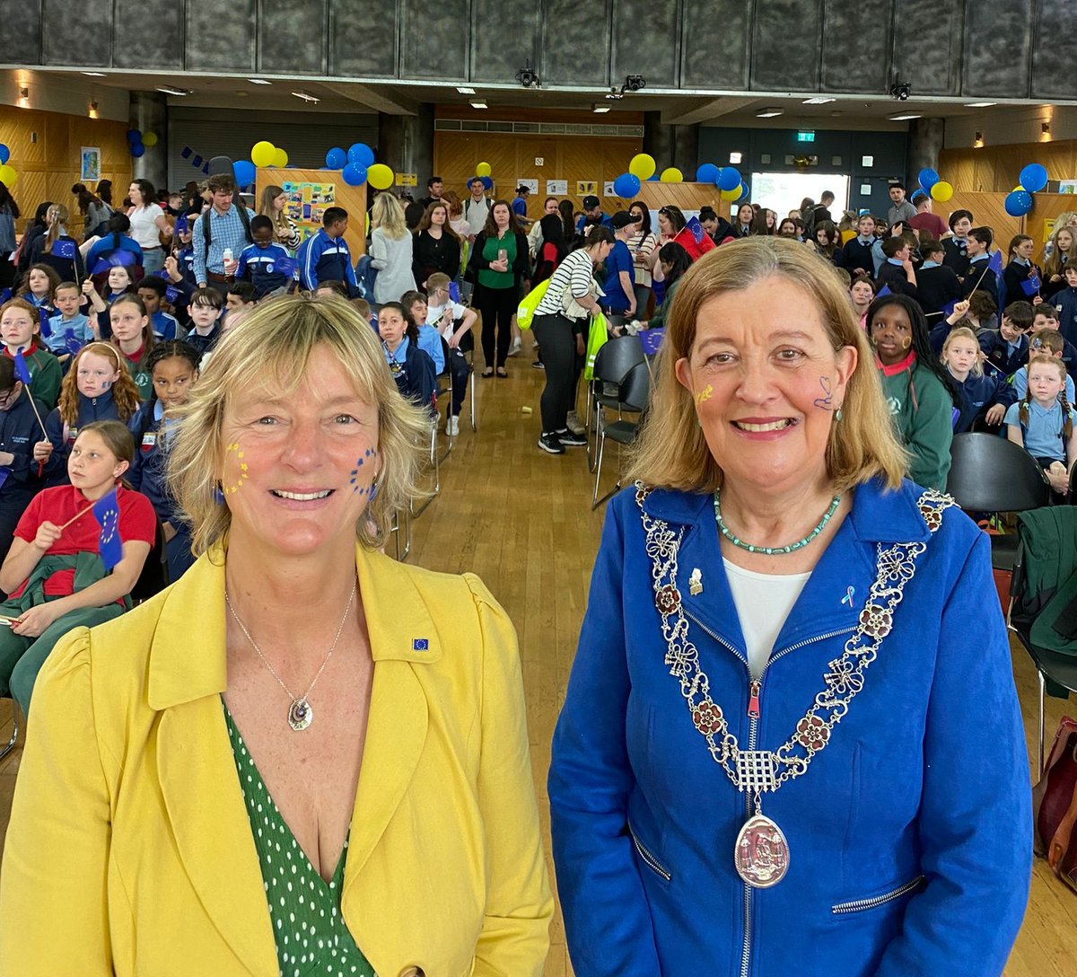 Celebrating Europe Day with @bluestarprog schools in Cork. @ColetteFinnCork and I got the dresscode memo!