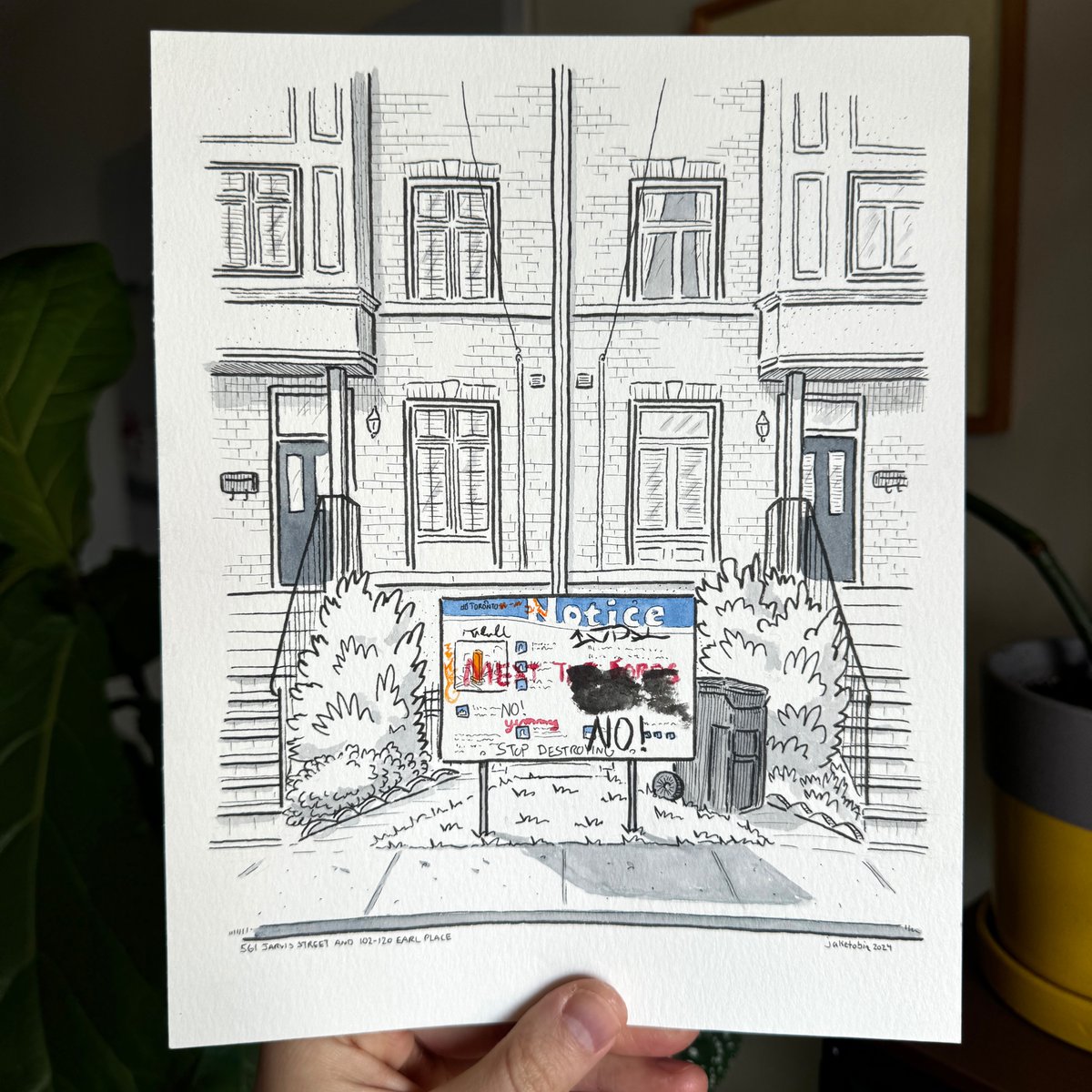 jaketobin's tweet photo. Second in the Put On Notice series is “561 Jarvis and 102-120 Earl Place” at the edge of the Church-Wellesley Village. I walk by this spot often on my way home because this street is quiet &amp; friendly. The graffiti started with “stop destroying” with new layers over time. https://t.co/ZNCDMF0Fcl