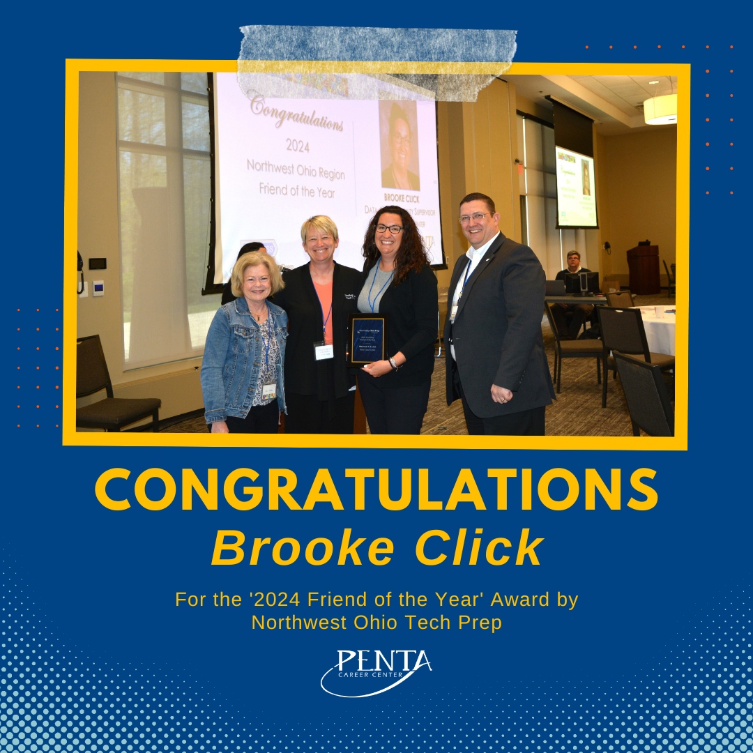 Congratulations to Brooke Click, our Supervisor of Data Accountability, named '2024 Friend of the Year' by Northwest Ohio Tech Prep! 🏆 Her support and expertise in data-related matters make her a go-to resource. Proud to see her recognized! #PentaPride
