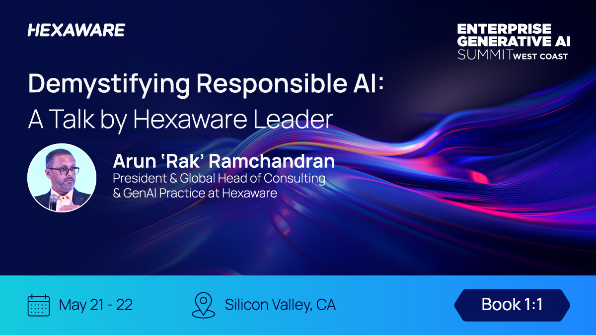 Unlocking responsible #AI on May 22! Join Hexaware leader @raknzas he unveils our framework to tackle bias & security. Plus, explore our Decode & Encode frameworks—your guide from idea to implementation. bit.ly/3y8MT9n #GenerativeAI #TransformativeTech #genai