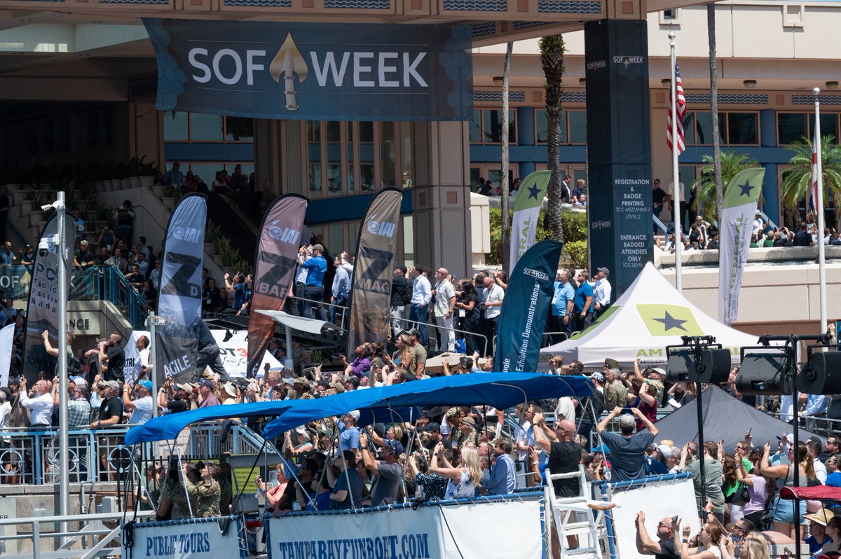 USSOCOM's tweet image. #SOFWeek international capabilities demonstration &quot;Battle in the Bay&quot; took place in @CityofTampa with 10 different nations participating in the sea, air and land collaborative exhibition of #SOF forces, complete with fixed-wing and rotary wing aircraft, drones and SOC-R boats.