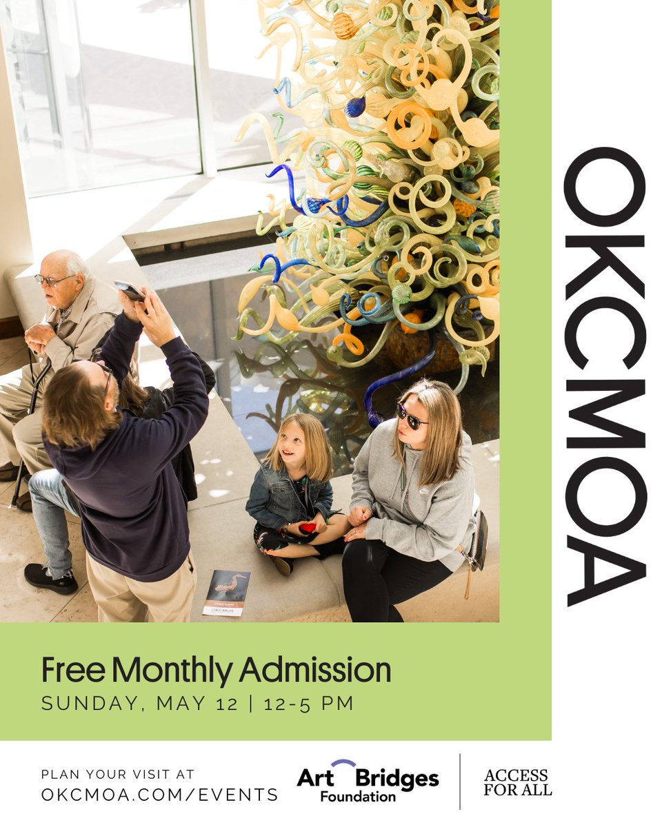 Visit OKCMOA for FREE on Sunday, May 12!🎨 Thanks to the generous support provided by #ArtBridges Foundation’s #AccessForAll program, visitors of all ages will receive free access to Museum galleries on the 2nd Sunday of each month.

Learn more: okcmoa.com/visit