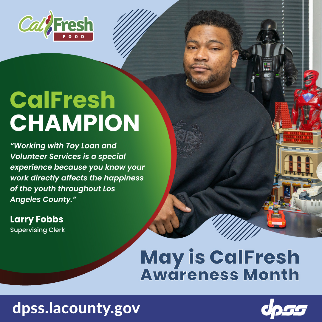 As DPSS honors #CalFreshChampions, let's recognize Larry Fobbs and Toy Loan & Volunteer Services for their ongoing support of #CalFreshAwarenessMonth and helping make the #CFAM2024 kickoff at Mar Vista Park a success.

#EatBetterLiveBetter

👉 Apply at BenefitsCal.com