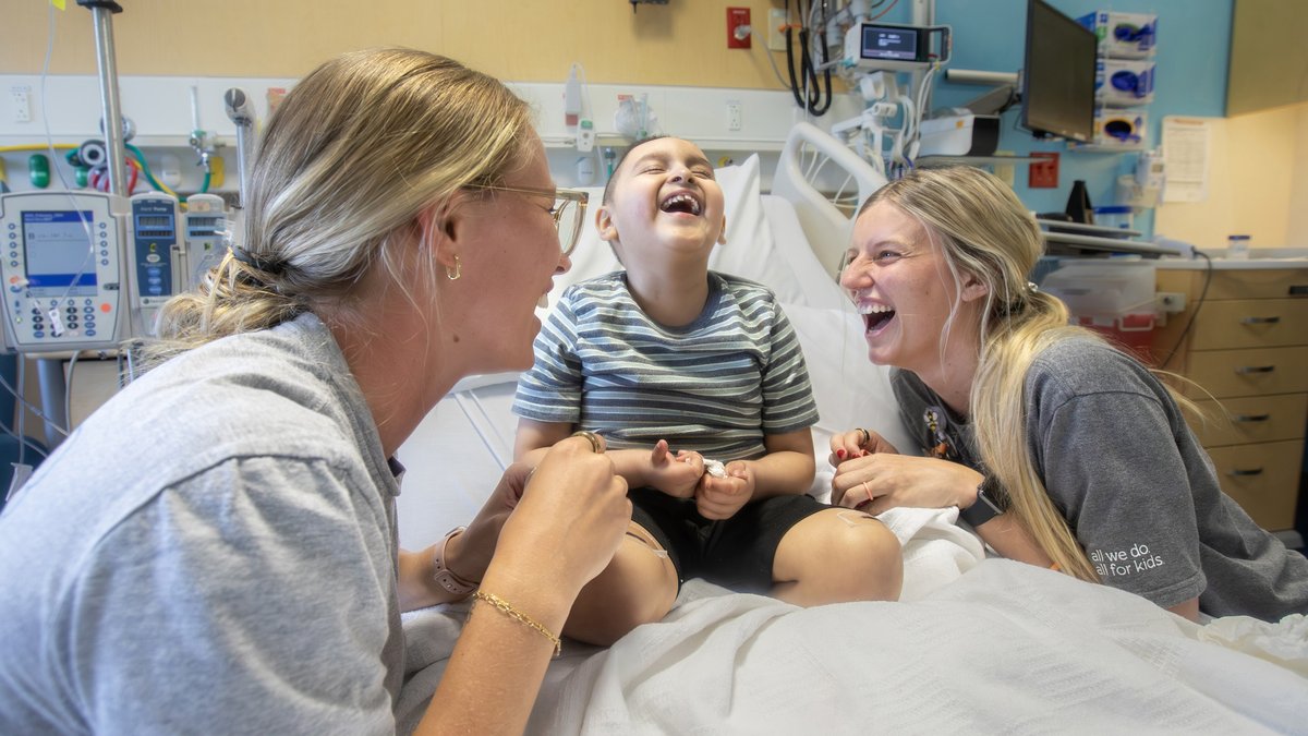 If laughter is the best medicine, then registered nurses Sarah Peterson and Lizzy Cargo are just what 6-year-old Jesus needed before his bone marrow transplant in the Cancer and Blood Disorders Institute at @AllChildrens. #NursesWeek2024 #HopkinsNursing