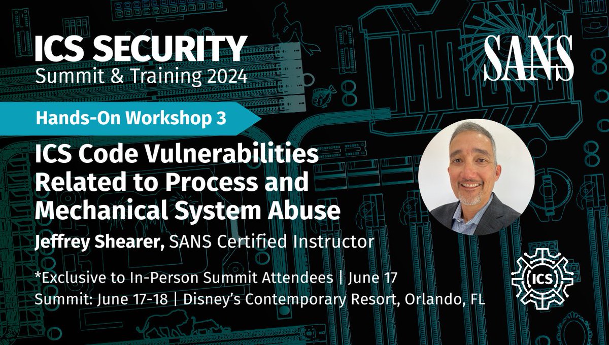 Join us at #ICSSummit in Orlando Jun 17-18 for exclusive access to hands-on #ICS workshops on Day 1 of the Summit w/ Mike Hoffman, Paul Piotrowski, <a href="/mathezer/">Stephen Mathezer</a>, <a href="/JasonJDely/">Jason Dely</a>, Jeffrey Shearer, and more! Here are just a few!

🦺View Full Agenda &amp; Register: sans.org/u/1rJD