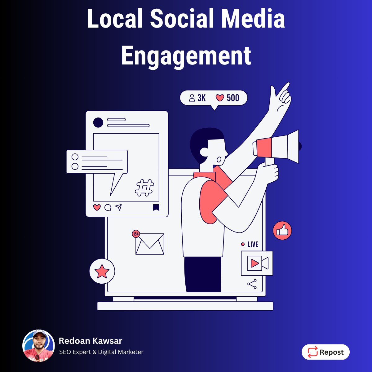 mr_redoan's tweet image. local social media presence

🚀 Customize content for local audience
🎯 Utilize #LocalHashtags &amp;amp; Geotags
💬 Partner with local influencers
🤝 Highlight local customer experiences
📖 Attend community events
🎉 Organize local contests/giveaways
🎁 Share regular local content