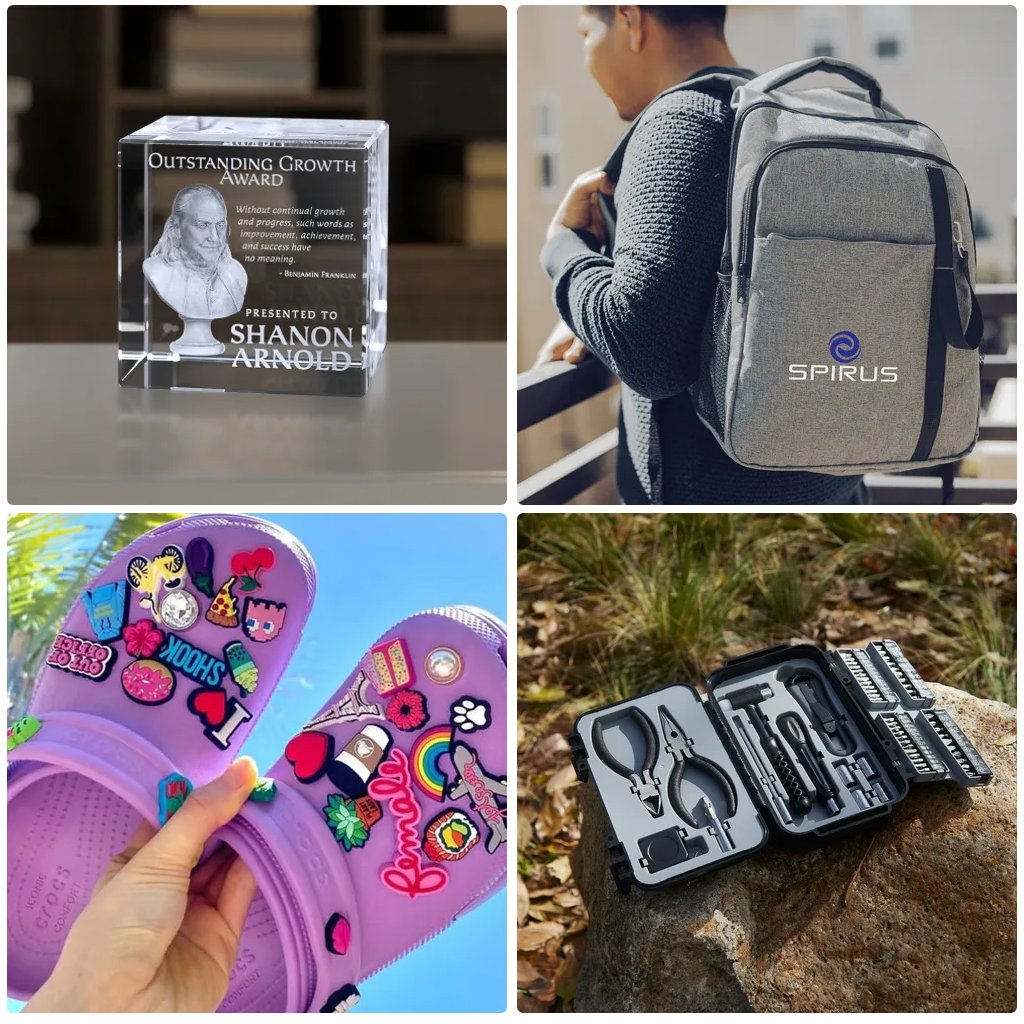 Explore possibilities with our promotional products for an unforgettable brand journey. Here are few examples! #clientgifts #backpacks #shoecharms #toolkits