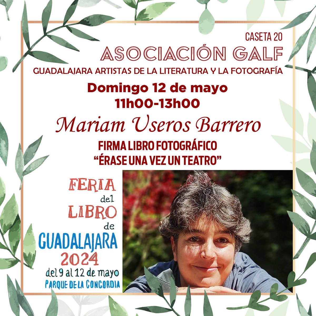 ✍️ El próximo domingo 12 de mayo estaré en la #FeriaDelLibro de #Guadalajara firmando ejemplares de mi fotolibro #ÉraseUnaVezUnTeatro #enlapuñeteracalle gracias a <a href="/MyadeMay/">Mayte Diaz peniza</a>, Carlos Escudero y la Asociación GALF.

📚 Os espero allí de 11:00 a 13:00

#fotografía #soyamigadelmoderno