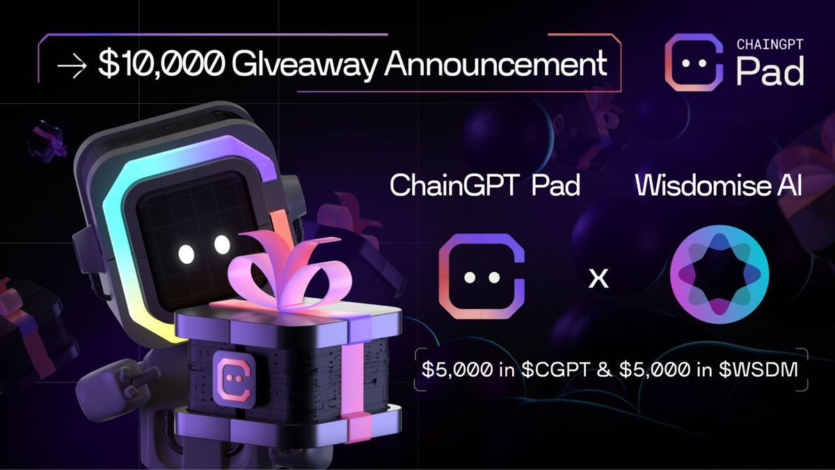 ChainGPT_Pad's tweet photo. 📣 ChainGPT x @wisdomise: $10,000 Giveaway!
🏆 100 winners x $100 each
🎁 Prize Pool: $10,000 (in $WSDM/$CGPT)
📅 Dates: TBA
To celebrate #WisdomiseAI IDO on #ChainGPTPad we decided to host a Mega Giveaway campaign!
Join Now 👉 https://t.co/qruxRiviQX https://t.co/rHyTZeVmeE