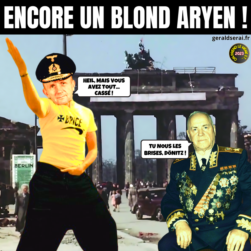 GeraldSerai's tweet photo. On prend le mème et on recommence !
Le mème d’il y a un an, c’était ça :
“Les 8 et 9 mai 1945 à Berlin, certains préférèrent le jaune au vert mat…”
--------
#bfn #breakingfakenews #humour #mème #8mai1945 #9mai1945 #Armistice #Allemagne #donitz #joukov #bricedenice https://t.co/ifkmuT9MUH