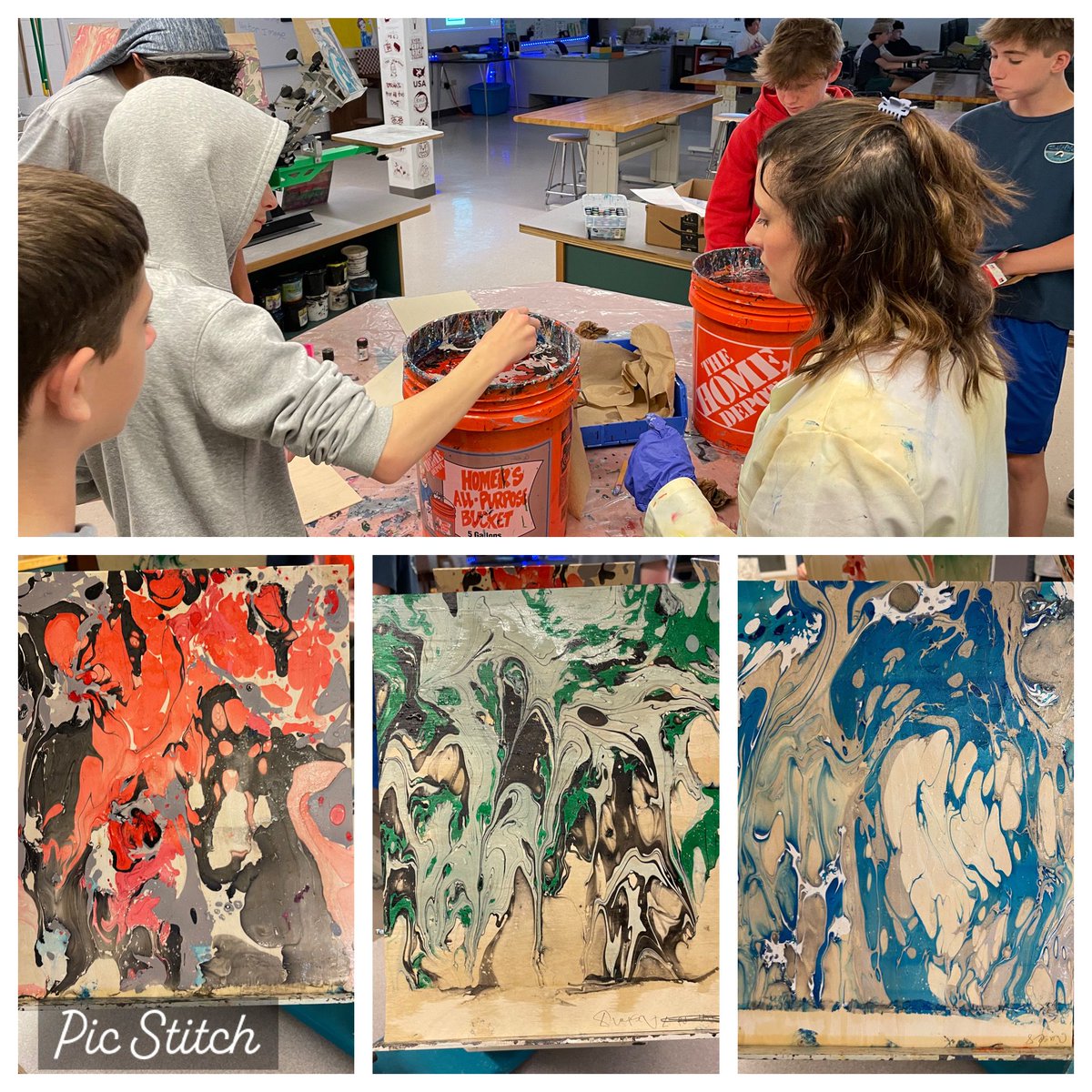 8th Grade students in Tech Ed are working through the hydro dipping phase of their projects. Hydro dipping works by transferring paint from the surface of water directly onto a 3-D object, creating marbled effect. Amazing color combinations being created! #OneEyer #EastPennPROUD