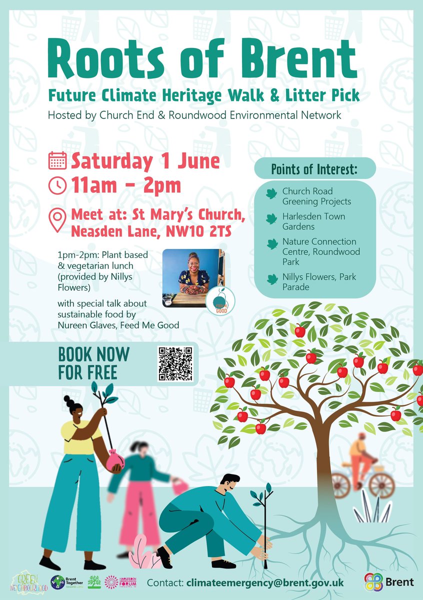 📣ROOTS OF BRENT: Future Climate Heritage Walk & Litter Pick Presented by Church End & Roundwood Environmental Network Saturday 1 June 11am – 2pm Meet at: St Mary’s Church, Neasden Lane, NW10 2TS Book here for free: shorturl.at/jlpGI @kkrupas