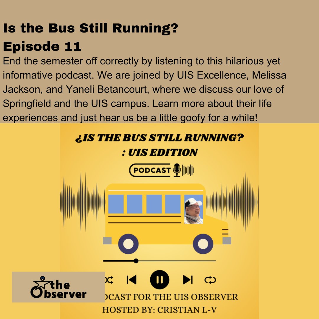 uisobserver's tweet image. Is the Bus Still Running? Episode 11
#podcast #uisedu #campuslife #theuisobserver
Read more➡️uisobserver.com/?p=20715