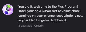 A little late on the update but we did it! Partner Plus T1 acheived and I couldn't have done it without my amazing community😊

Being a full-time creator 10% more on every sub is actually massive.