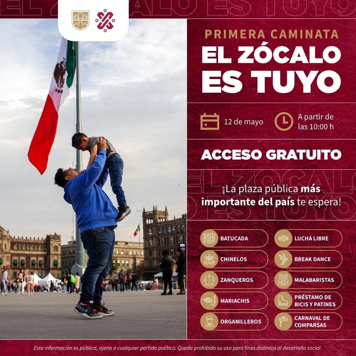 Amigas, amigos, este 12 de mayo se llevará a cabo la primera caminata porque #ElZócaloEsTuyo en la plaza pública más importante del país.🚶🏽‍♂️🚶🏽‍♀️🚶🏽🙌🏼✨ 

✅ El acceso es gratuito y será a partir de las 10 horas ¡Los esperamos!

#TrabajoEnLaCiudad