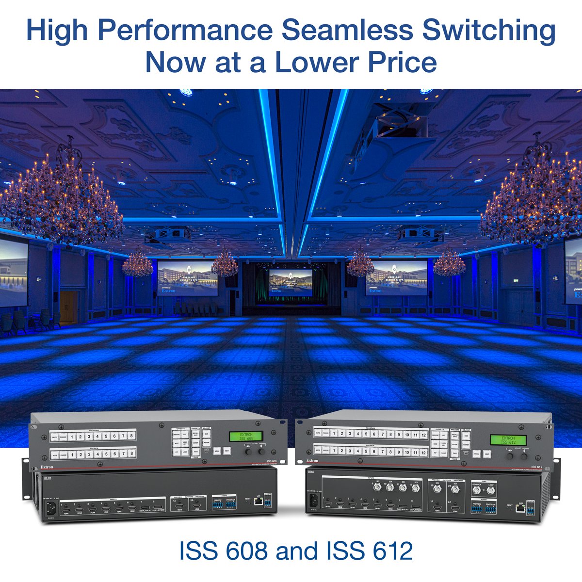 Good news for you and your clients, we've reduced the prices of our ISS 608 and ISS 612 4K/60 digital seamless switchers!

They combine true seamless switching with advanced Vector™ 4K scaling technology for the dynamic switching and presentation of HDMI, DisplayPort, and