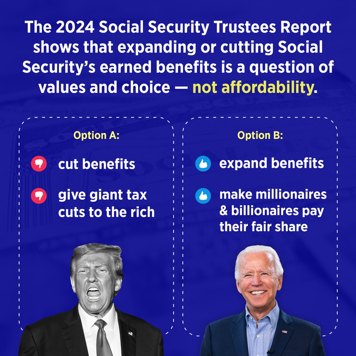 President Biden is strengthening our labor market, which means more people are contributing to Social Security and Medicare! Trump wants to steal our earned benefits and give the money to his Wall Street donors.