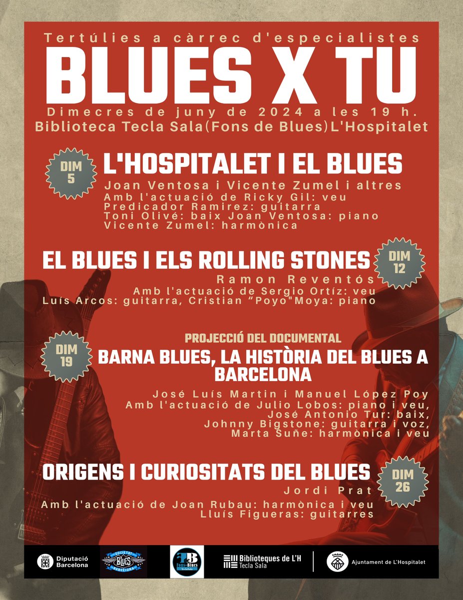 Torna a la #bibteclasa el cicle BLUES X TU!! Tots el dimecres de juny a les 19 h, tertúlies i concerts sobre el nostre tema preferit, el #Blues. 🎸🎷 #teclasalablues #bluesxtu #CulturaLH @bigmamamontse Aquí teniu la programació! ⬇️⬇️