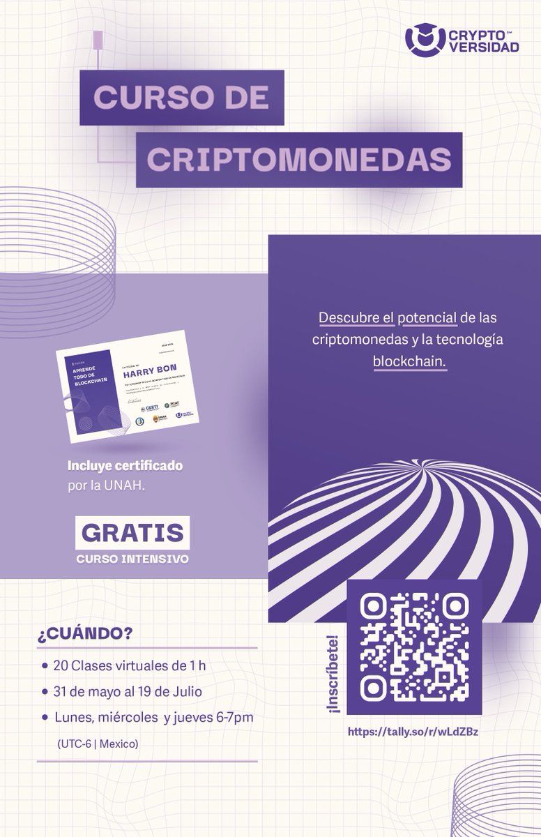 Aprende de Criptomonedas con el mejor curso, gratis y con certificación oficial!

Junto a @Cryptoversidad lanzamos un curso intensivo de Criptomonedas,  con 20 clases en línea donde aprenderás de los mejores profesores de la industria.

Inscríbete 👉🏻 bit.ly/4btfbd9 ****