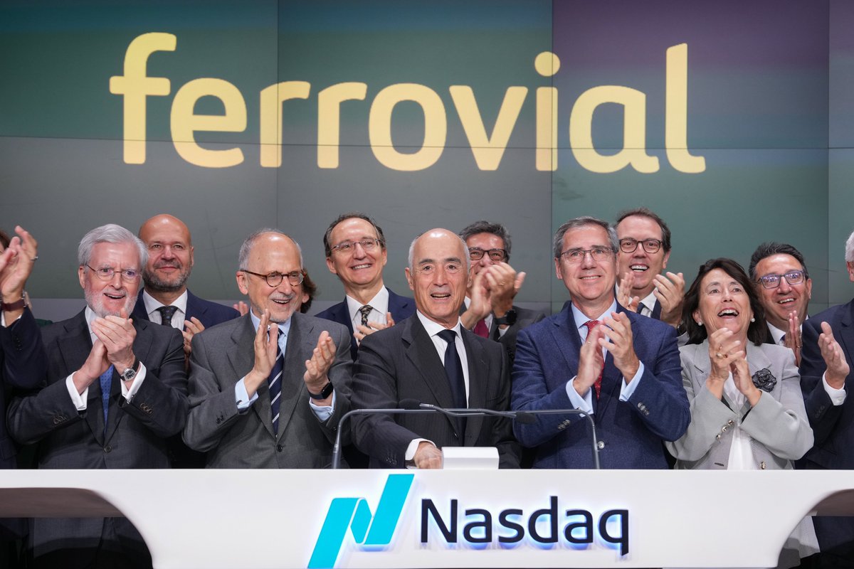 🛣️ @Ferrovial is developing sustainable infrastructure for a world on the move. 🌎 Celebrating its listing on @NasdaqExchange at today’s Opening Bell, $FER is a world leader in infrastructure, with a commitment to developing sustainable solutions. Congrats to the @Ferrovial