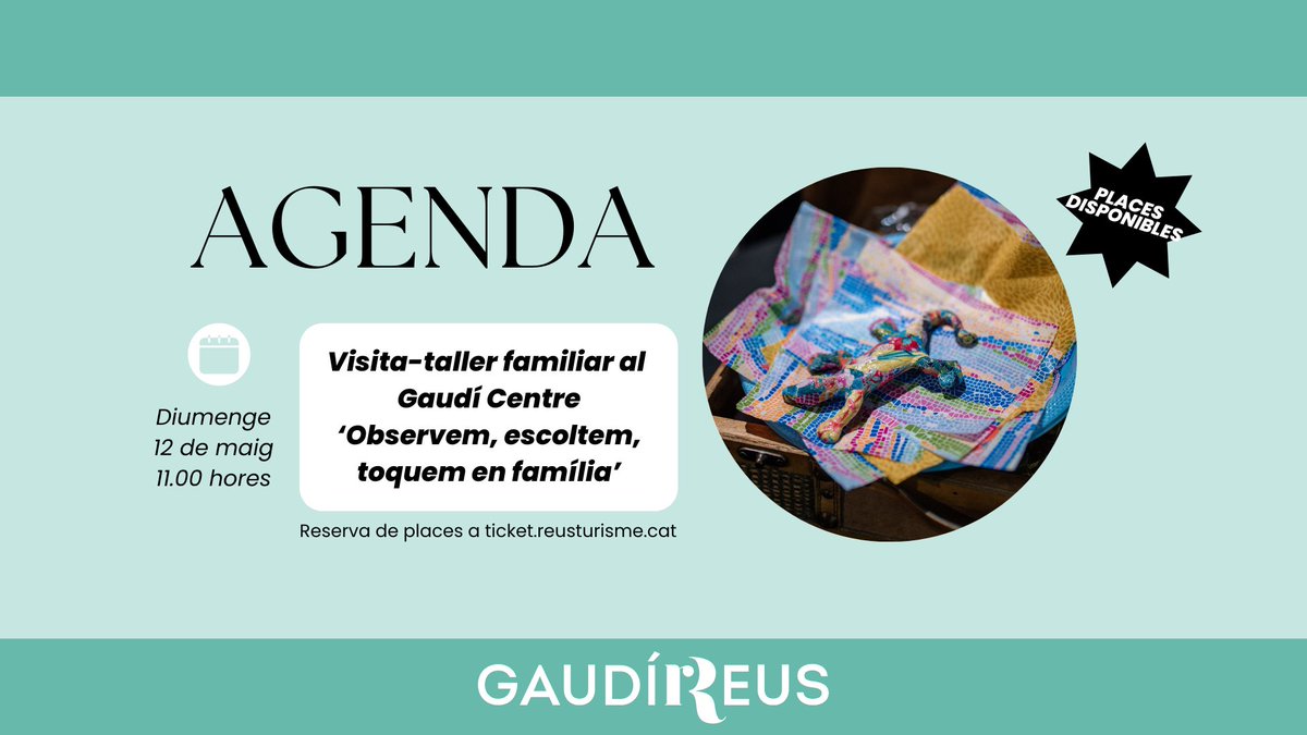 🗓️ AGENDA | Aquest cap de setmana torna la visita-taller familiar 'Observem, escoltem, toquem en família' al #GaudíCentre!
👉 Ideal per descobrir la vida i obra de l'arquitecte a través de l'experimentació!
📲 Reserves i info a ticket.reusturisme.cat 

#GaudíReus #CostaDaurada