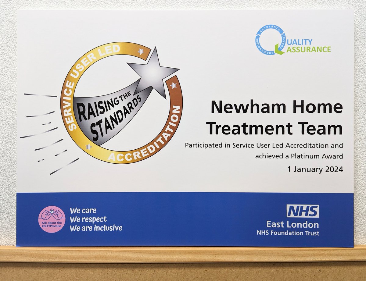 🤩The shiny new plaques for the first #Platinum Awards in the Service User Led Accreditation programme have arrived! Look out for these being displayed in @NHS_ELFT services soon 🎉