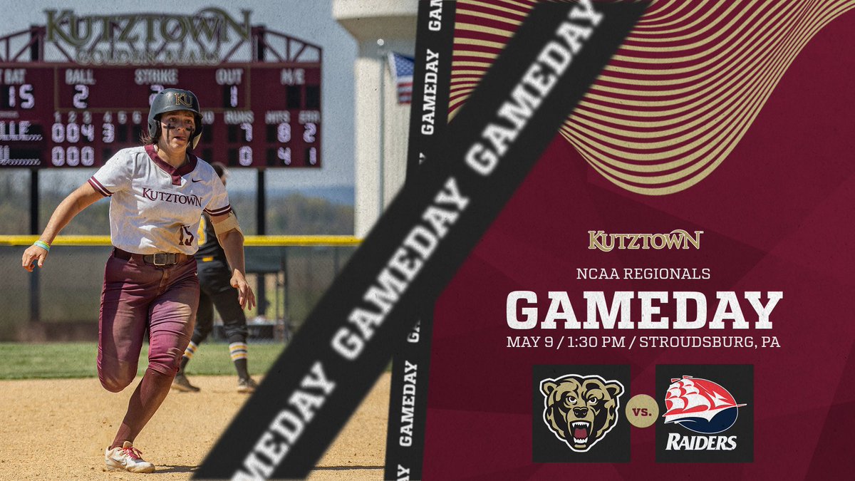 GAMEDAY | @KUBearsSoftball begins play at NCAA Regionals today against Shippensburg at 1:30 p.m., from Creekview Park in Stroudsburg. #HereYouRoar 📊| bit.ly/4aiNGlX 📺| bit.ly/463HtZn