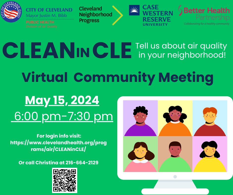 HAVE IDEAS? Join @CleDPH for a virtual CLEANinCLE meeting on Wednesday, May 15 at 6PM.  The meeting will provide an overview of the CLEANinCLE project and include an interactive feedback session on the data dashboard design.  Login information: clevelandhealth.org/programs/air/C…