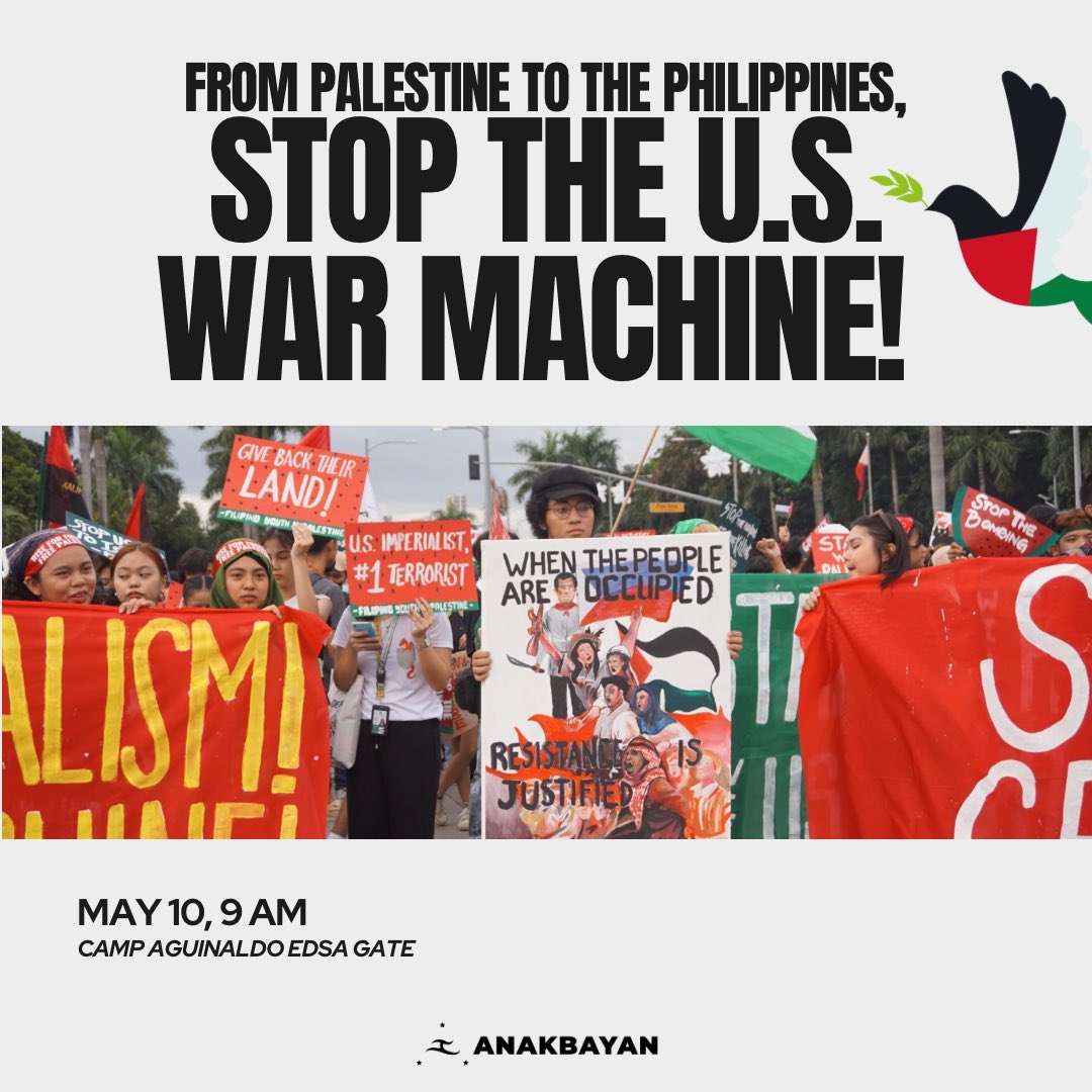 FROM PALESTINE TO THE PHILIPPINES, STOP THE U.S. WAR MACHINE!

Tomorrow, on the final day of the US-PH Balikatan exercises, we must condemn the US-Marcos Jr. regime for allowing the terrorist, war-mongering US military into our country. 🧵⤵️

#NoToBalikatan2024