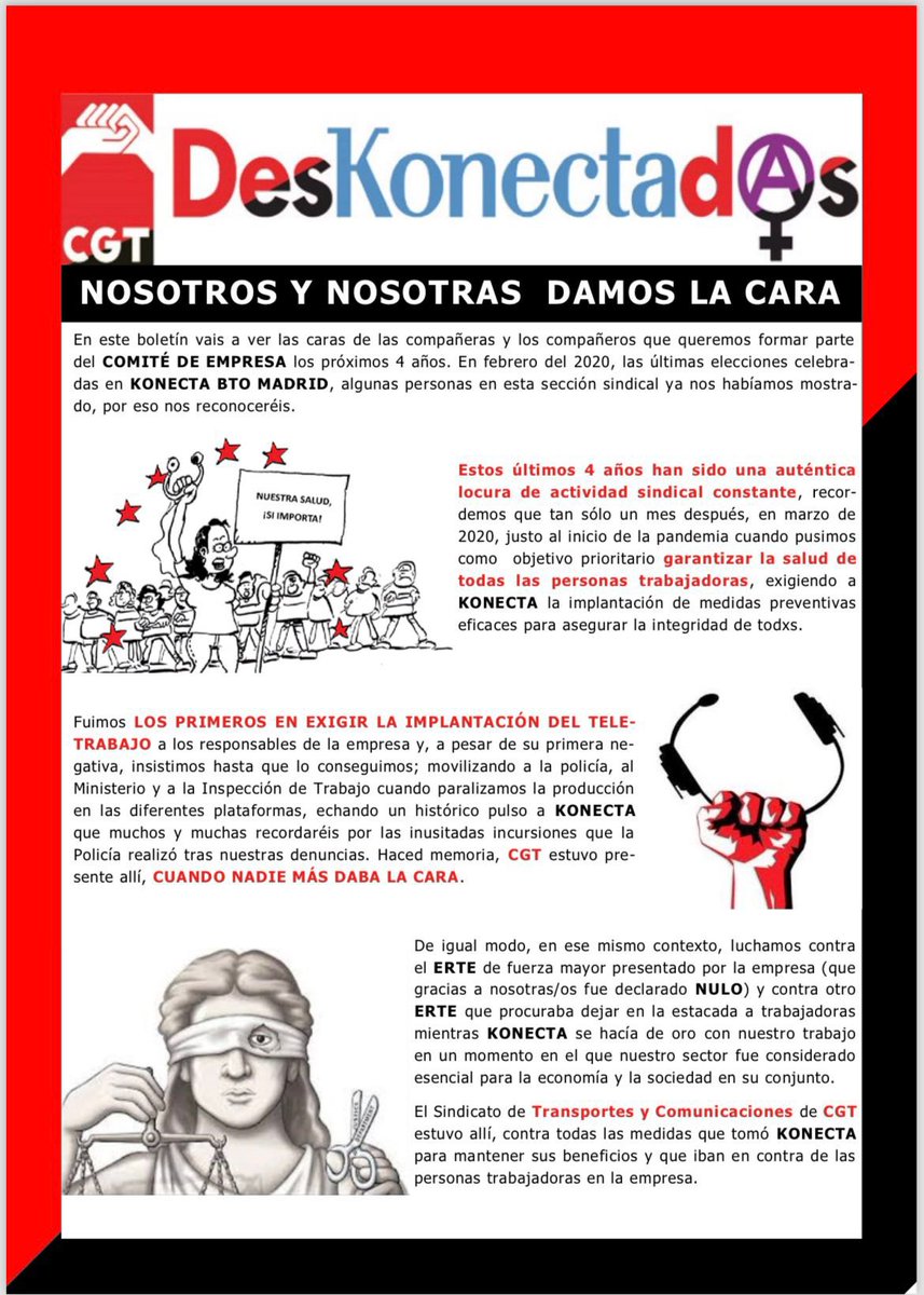 Sindicato TTyCC KONECTA BTO (@btottyccmadrid) on Twitter photo π΄β«οΈπ’π£οΈELECCIONES SINDICALES en KONECTA BTO π΄β«οΈ
π£οΈSomos las que siempre estamos ahΓ denunciando, reclamando y defendiendo los derechos laborales y luchando por unos sueldos dignos para las personas trabajadoras del <a href="/gkonecta/">Konecta</a> , somos la <a href="/CGT/">CGT</a> y βVOLVEMOS A DAR LA CARAβπͺπ½π¨π½βπ«π©βπ« π΄β«οΈπ’π£οΈELECCIONES SINDICALES en KONECTA BTO π΄β«οΈ
π£οΈSomos las que siempre estamos ahΓ denunciando, reclamando y defendiendo los derechos laborales y luchando por unos sueldos dignos para las personas trabajadoras del <a href="/gkonecta/">Konecta</a> , somos la <a href="/CGT/">CGT</a> y βVOLVEMOS A DAR LA CARAβπͺπ½π¨π½βπ«π©βπ«
