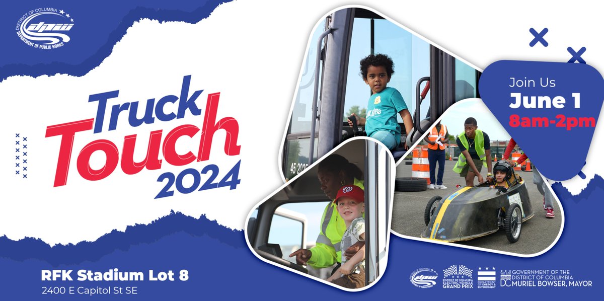 One of our most popular family festivals is almost here! @DCDPW's annual Truck Touch is an opportunity for DC youth to get up close to some of the trucks and vehicles that help move our city forward.🚒🚚 Bring your family and join us this year⬇️