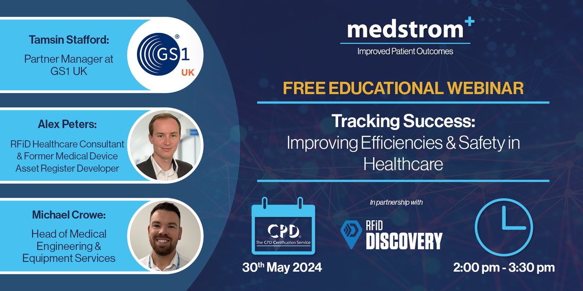We are delighted to host another FREE, online, CPD accredited webinar on the 30th May 🌟 Sign up today at bit.ly/3UFvMVI to explore tracking, and how organisations can embrace asset tracking technology to drive improved efficiencies and safety in healthcare 🎯