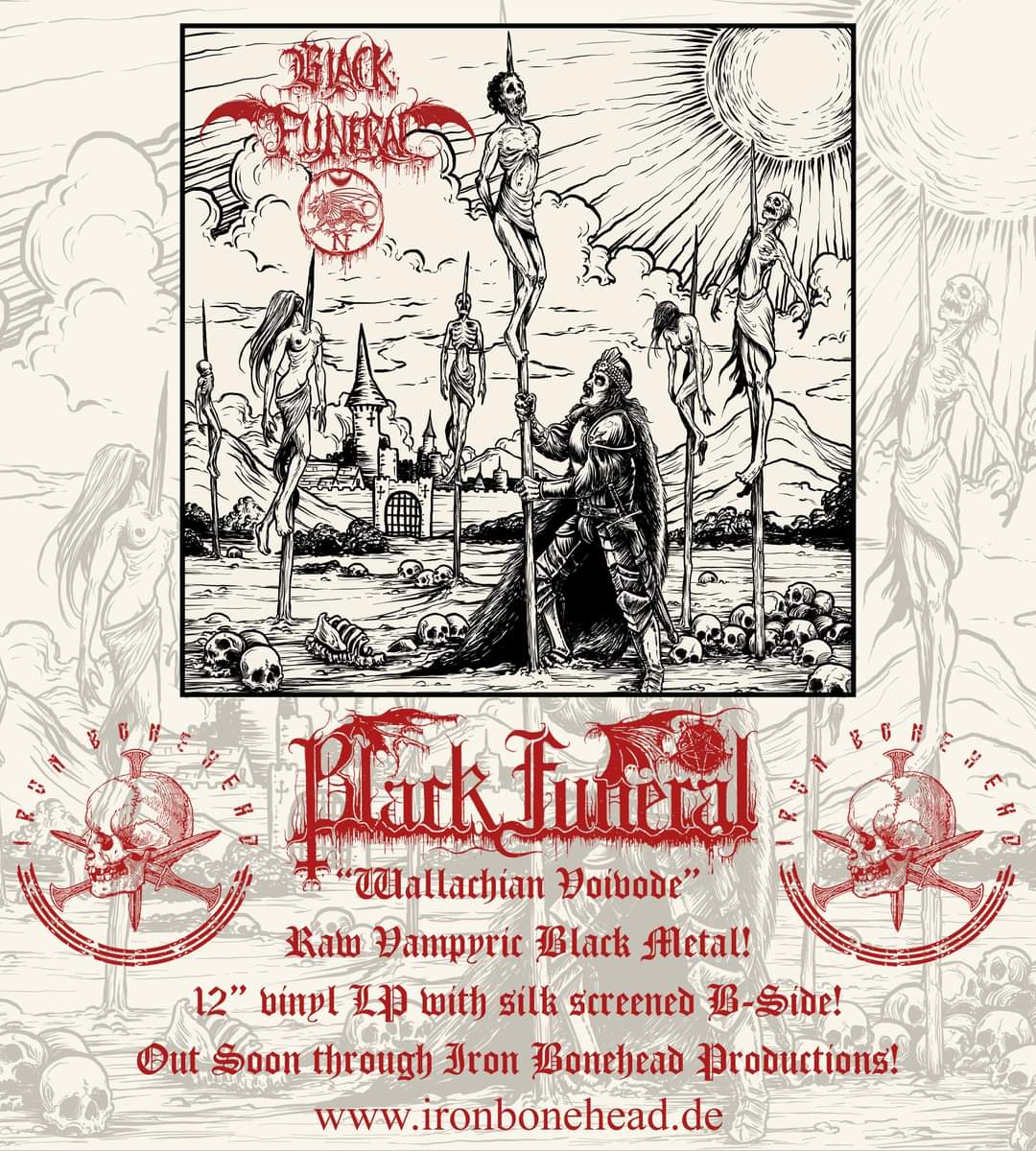 Black Funeral - Wallachian Voivode 12'MLP to be released in June 2024! Originally released on CD by Dark Adversary Productions, we are proud to present the vinyl version of the most recent release by the USBM cult Black Funeral! Limited to 300 copies.