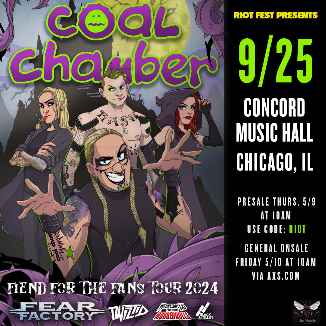 Time to lock in pre-sale tickets for @coalchamber w/ @FearFactory, @tweetmesohard, @officialwed13, + @BlackSatellite on Sept. 25th🤡 Use code :: RIOT now!!!! 🎟 hive.co/l/coalchamber