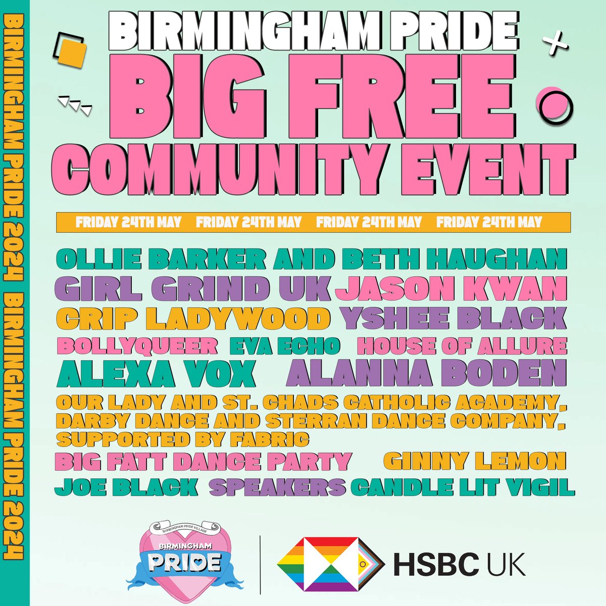 🌈🎉 Kickstart your Pride weekend with a BANG at Birmingham Pride’s BIG FREE COMMUNITY EVENT, supported by @hsbc_uk Join us on the MAIN STAGE at Smithfield Live site on Friday, May 24th, 2024. 🌈🎉 Featuring incredible local Queer talent, inspiring keynote speakers, and a…