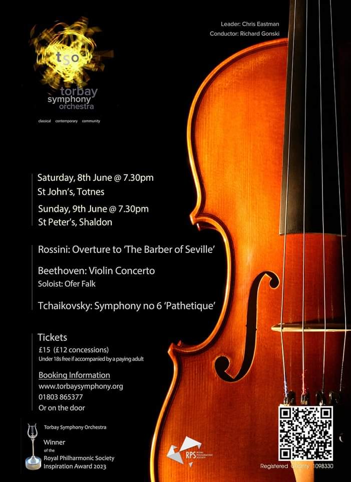 Tickets are £15 (£12 concessions) and are on sale now for June's Summer Series, featuring incredible violin soloist Ofer Falk and a programme of glorious music. 🎻Saturday 8th June in St. John's #Totnes 🎻Sunday 9th June in St. Peter's #Shaldon torbaysymphony.org