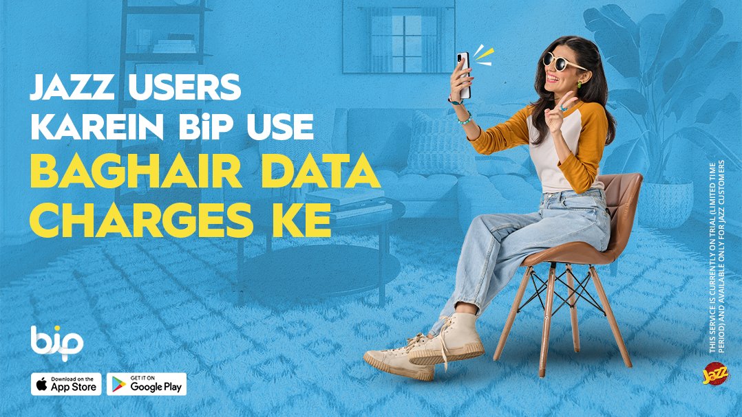 Jazz users 📢 ke liye data charges ki tension hui khatam! BiP use karo for unlimited connectivity 🤩 woh bhi baghair data katay. Download the app: bit.ly/BiP_PK 📱 #BiPseBolo