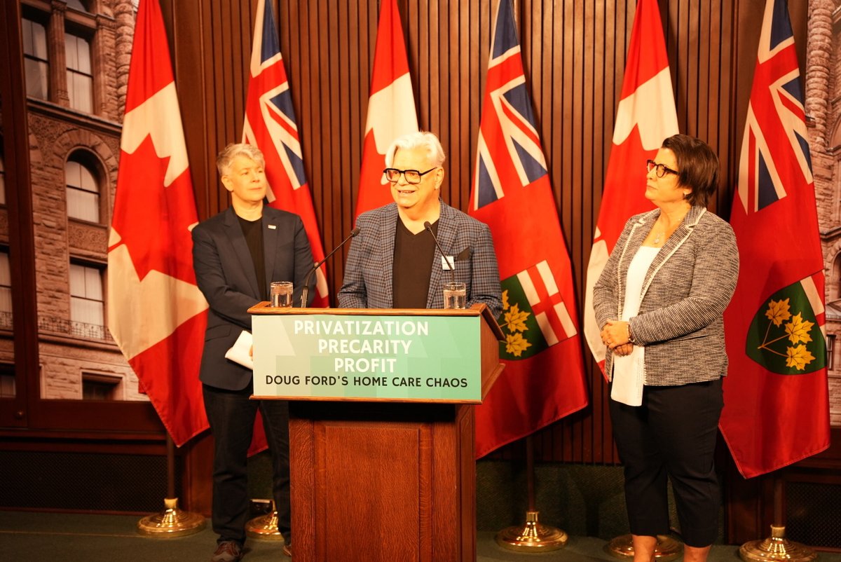 Yesterday, CUPE Ontario President, Fred Hahn joined labour leaders from @OPSEU @ontarionurses and @COPEOnt to speak out against the Ford Conservatives' Bill 135 which will cause damage to the home care services that Ontario's rely on ✊🏾📢 It's time we prioritize CARE over